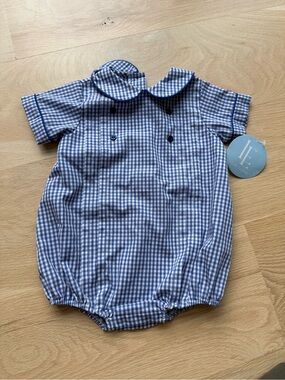 Little English Blue and White Gingham Baby One-Piece